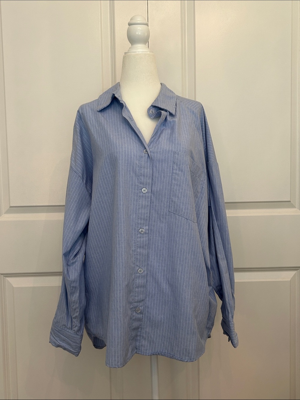 Blu Pepper Light Blue Pinstripe Oversized Button-Down Shirt